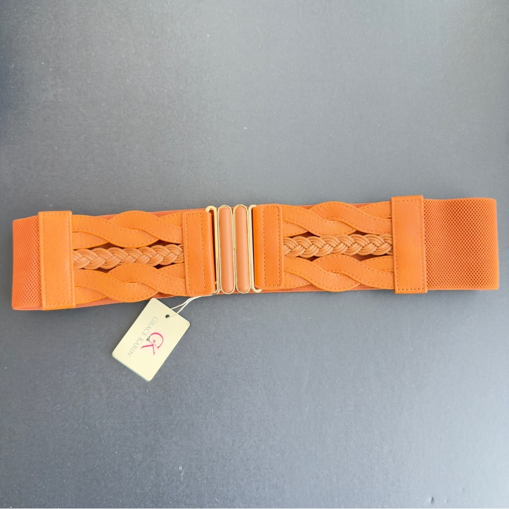 Grace Karin Large Wide Elastic Stretch Gold Tone Braided Woven Faux Leather Belt